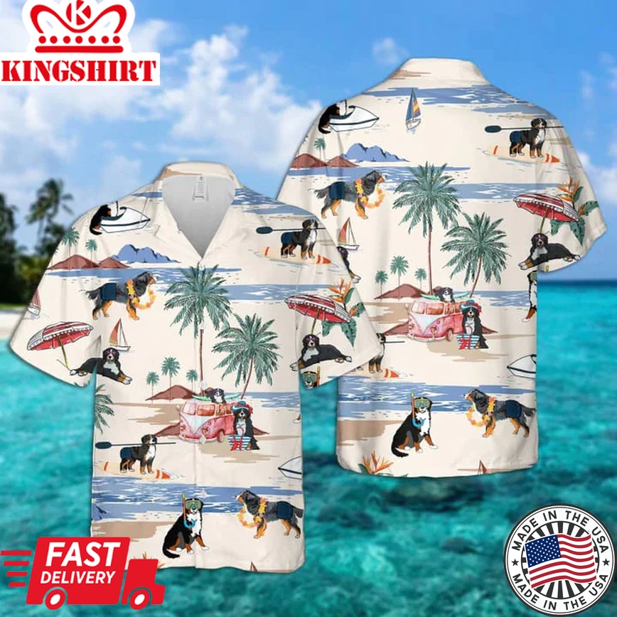 Bernese Mountain Summer Beach Trendy Hawaiian Shirt, Trendy Hawaiian Shirts For Men, Trendy Hawaiian Shirts For Men, Aloha Beach Shirt