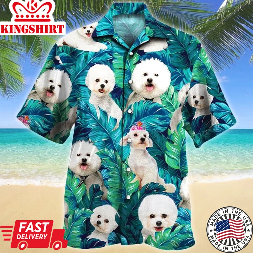 Bichon Frise Dog Tongue Out Tropical Leave Trendy Hawaiian Shirt