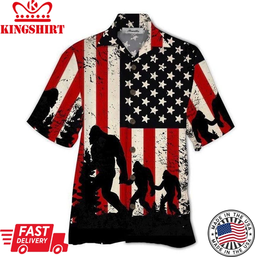 Bigfoot Activities In Vacation American Flag Aloha Trendy Hawaiian Shirts For Men And Women