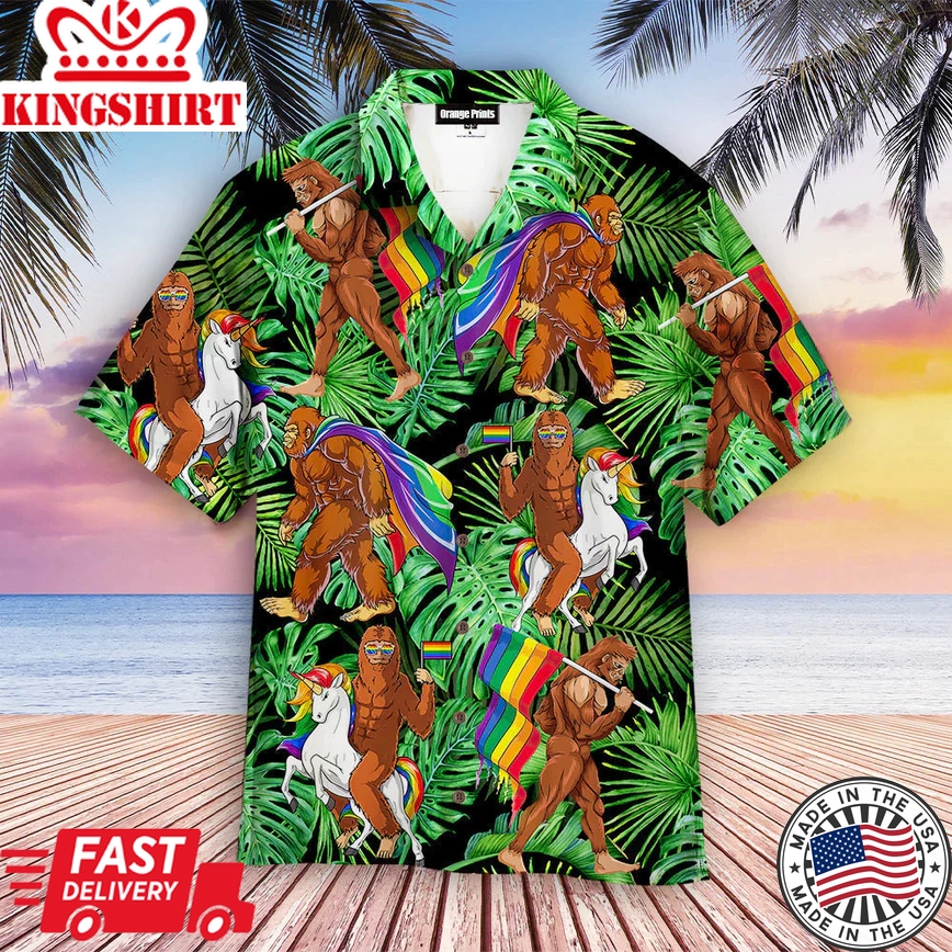 Bigfoot Gay Proud Of Lgbt Rainbow Flag Aloha Trendy Hawaiian Shirts