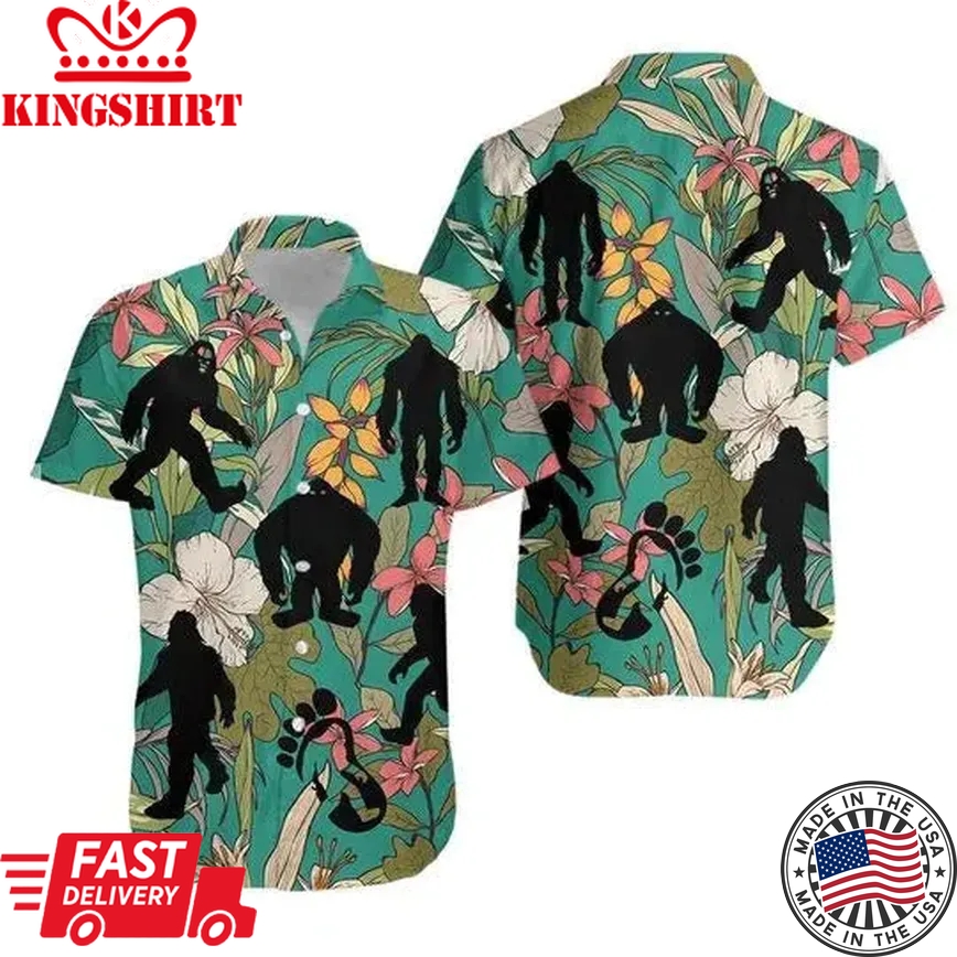 Bigfoot Hawaii Shirt Bigfoot Silhouette Footprints Hawaiian Aloha Shirt