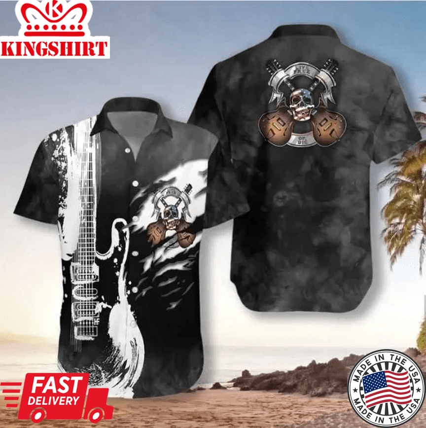 Black And White Electric Guitar Free Trendy Hawaiian Shirt