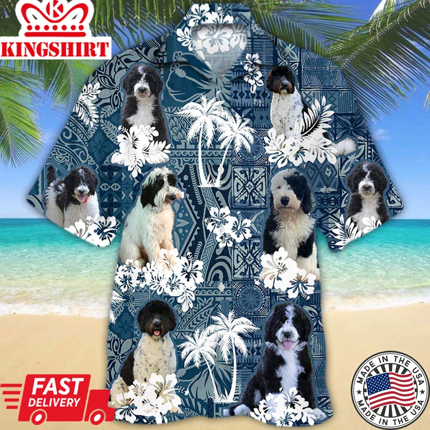 Black And White Goldendoodle Trendy Hawaiian Shirt