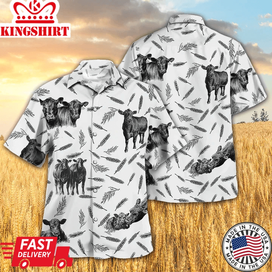 Black Angus Pattern - Trendy Hawaiian Shirt, Animal Farm Cow Trendy Hawaiian Shirts For Men, Women