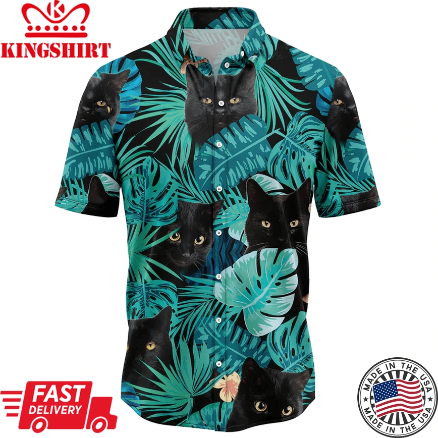 Black Cat Tropical Trendy Hawaiian Shirt, Summer Trendy Hawaiian Shirts For Men, Women Aloha Beach Shirt