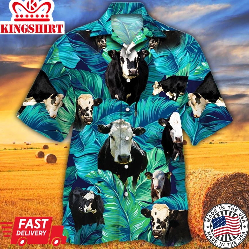 Black Hereford Cattle Lovers Trendy Hawaiian Shirt