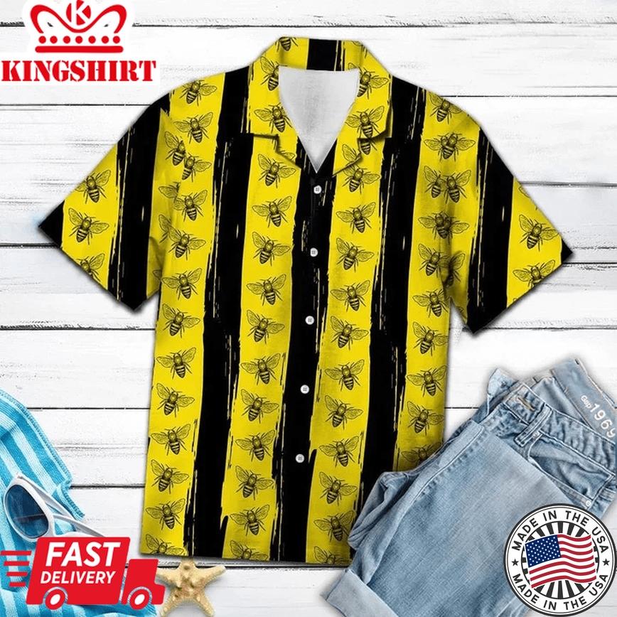 Black Stripes In Yellow Bees Design Trendy Hawaiian Shirt