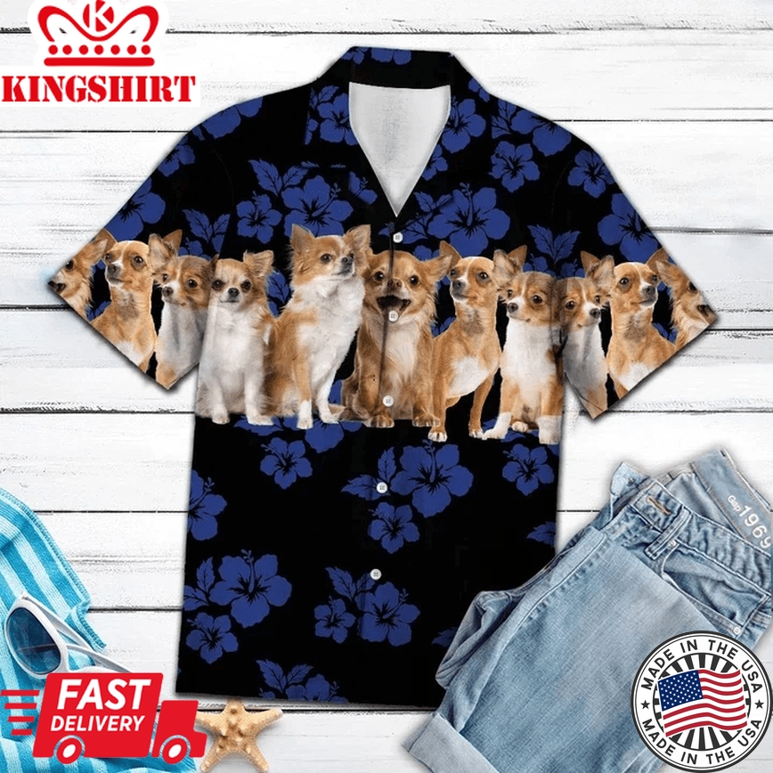 Blue Hibiscus With Chihuahua Dogs Trendy Hawaiian Shirt