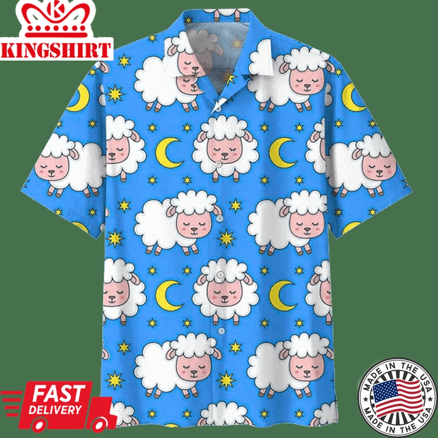 Blue Moon And Sheep Illustration Trendy Hawaiian Shirt