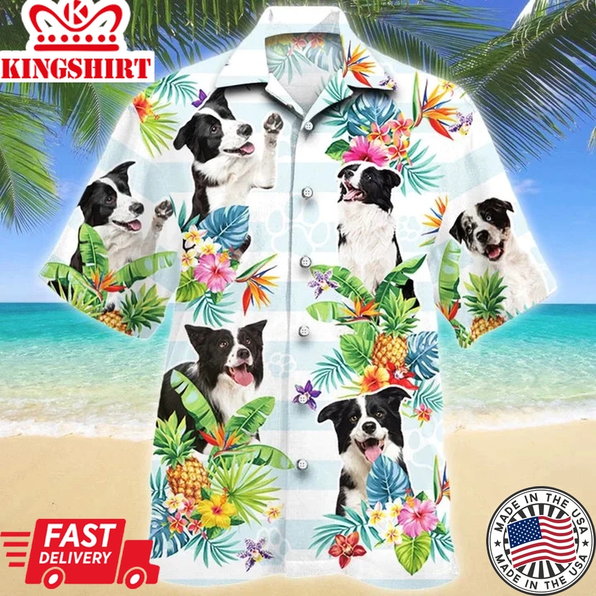 Border Collie Dog Tropical Flower Summer Beach Palm Tree Pattern Trendy Hawaiian Shirt