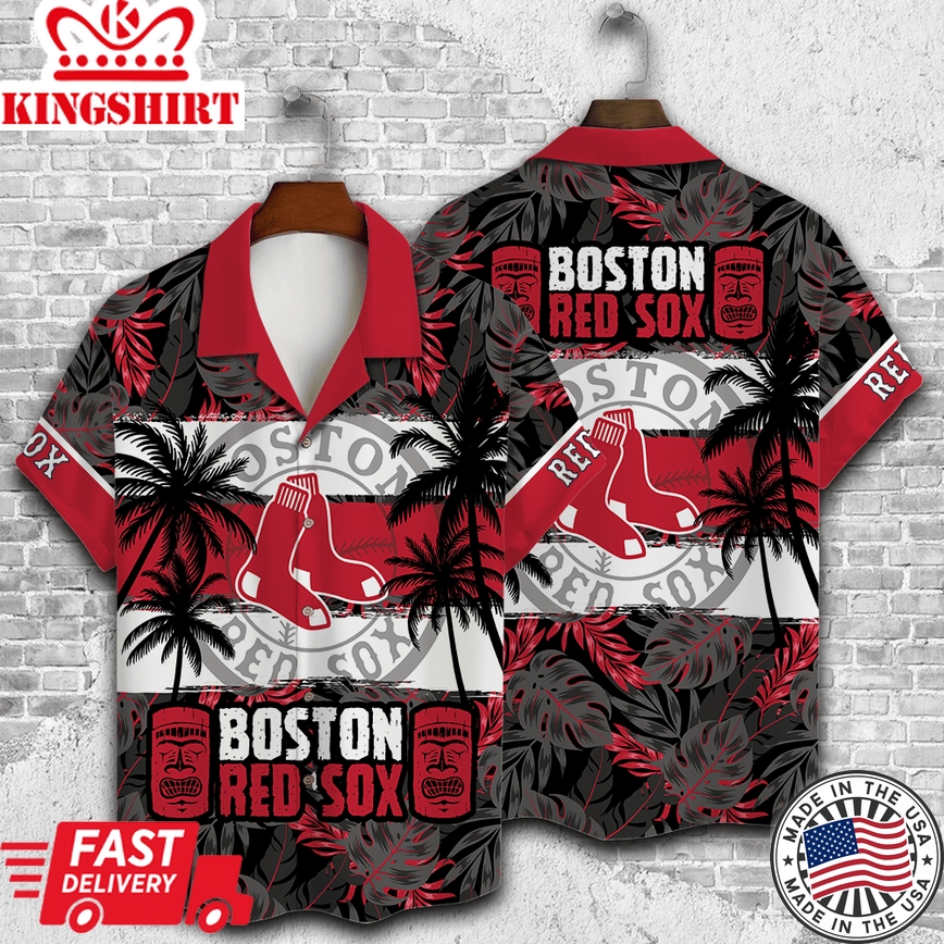 Boston Red Sox Hawaiian Shirt Featuring Palm Trees All Over