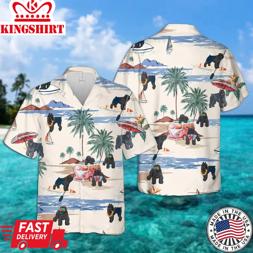 Bouvier Des Flandres Summer Beach Trendy Hawaiian Shirt, Trendy Hawaiian Shirts For Men, Trendy Hawaiian Shirts For Men, Aloha Beach Shirt