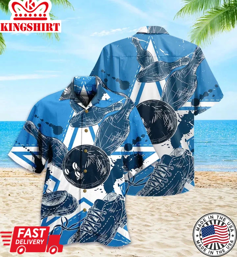 Bowling Blue Trendy Hawaiian Shirt 3D For Men And Women