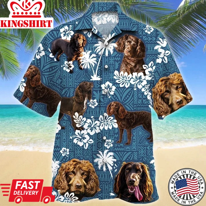 Boykin Spaniel Dog Keep The House Blue Tribal Pattern Trendy Hawaiian Shirt