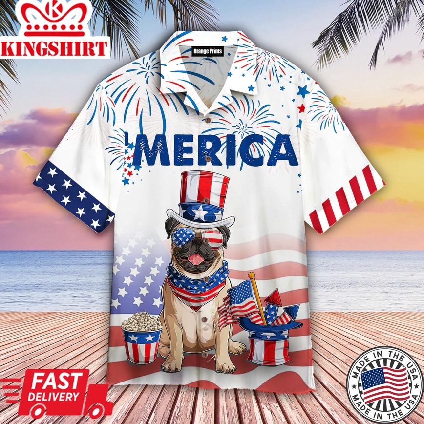 Bulldog American Flag 4Th Of July Firework Trendy Hawaiian Shirt