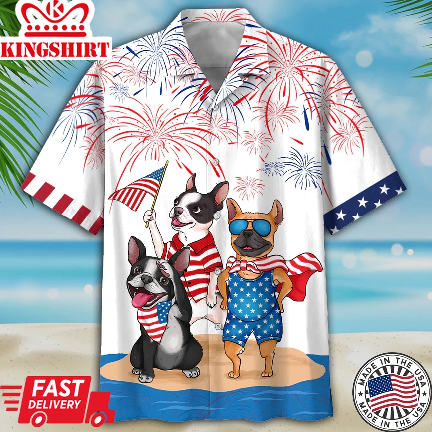 Bulldog Independence: French Bulldog Trendy Hawaiian Shirt - Patriotic Trendy Hawaiian Shirt