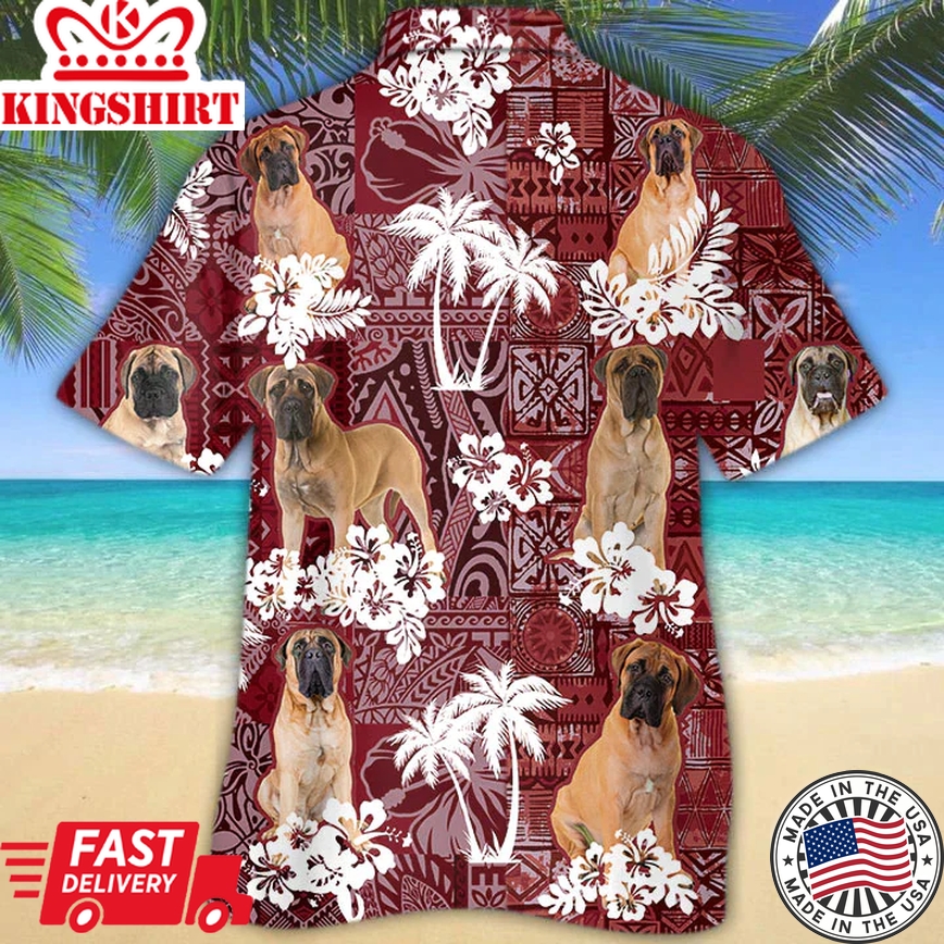 Bullmastiff Red Trendy Hawaiian Shirt, Animal Summer Shirts, Dog Lover Shirts, Trendy Hawaiian Shirt Men