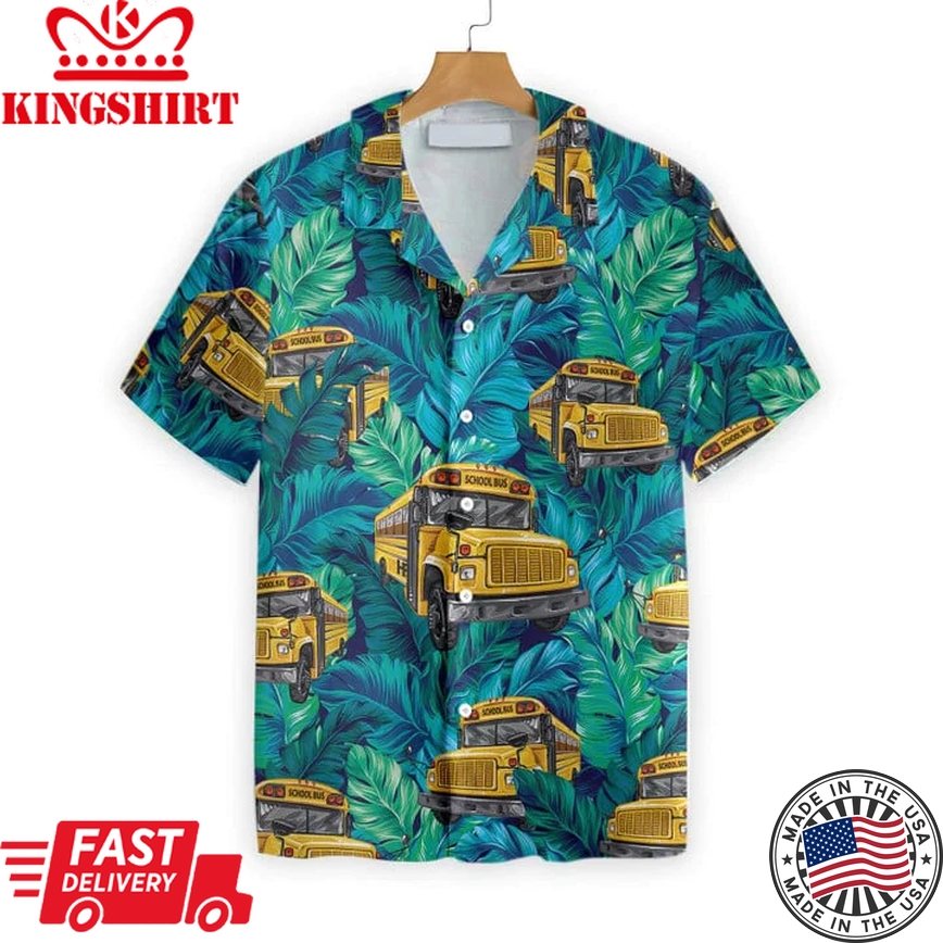 Bus Driver Hawaii Shirt, School Bus Pattern Trendy Hawaiian Shirt, Summer Gift For Driver Dad, Grandpa