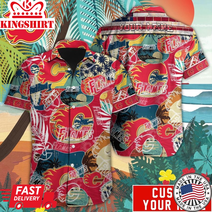 Calgary Flames Custom Name Hawaiian Shirt