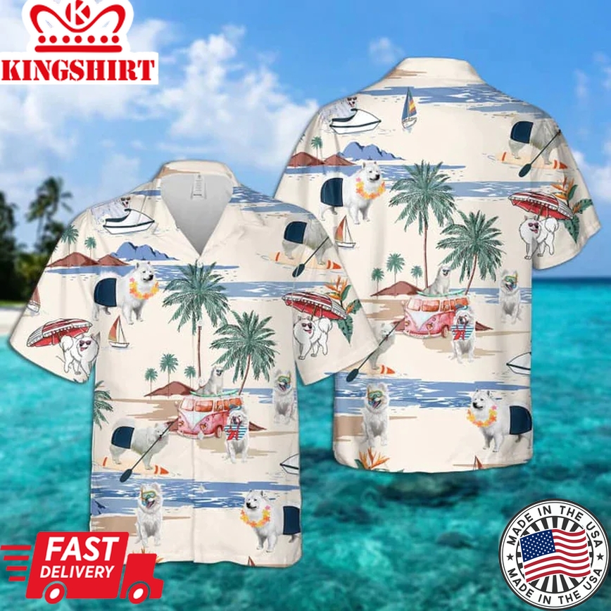 Canadian Eskimo Dog Summer Beach Trendy Hawaiian Shirt, Trendy Hawaiian Shirts For Men Short Sleeve Aloha Beach Shirt