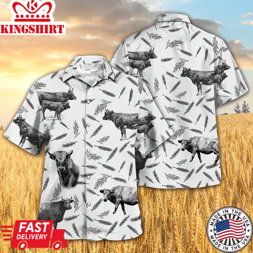 Charolais Pattern Trendy Hawaiian Shirt, Cow Aloha Shirts, Gift For Cow Lovers