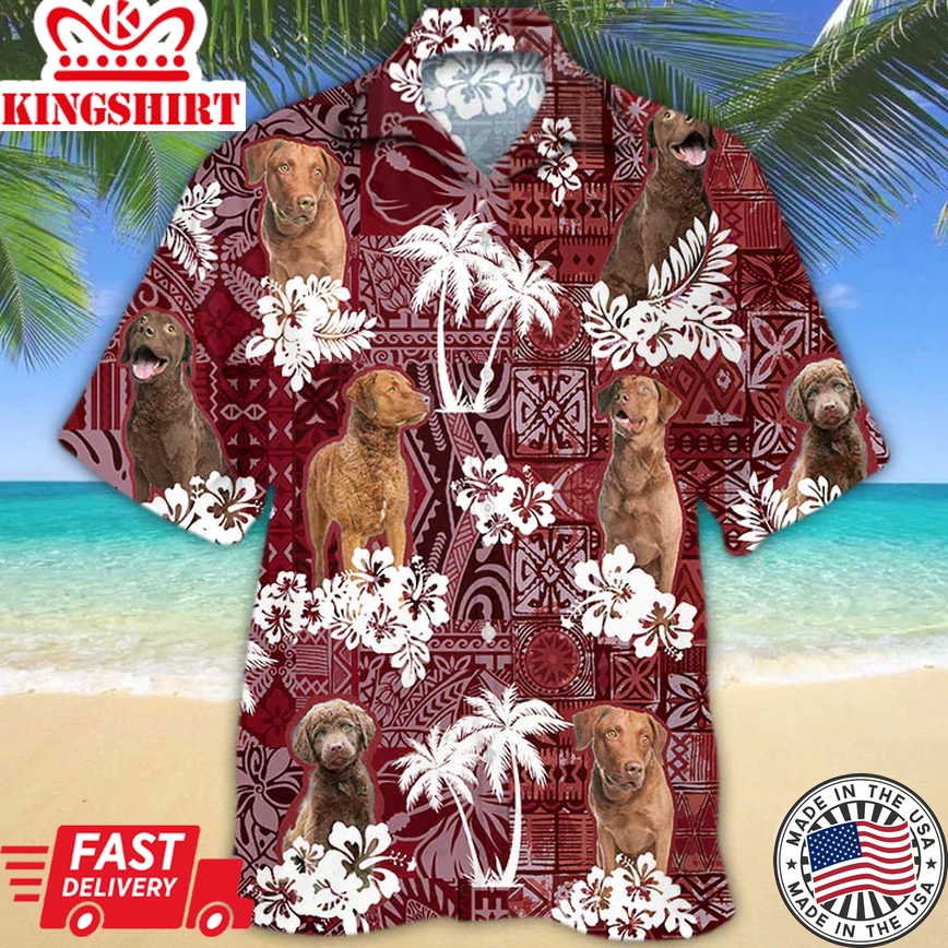 Chesapeake Bay Retriever Red Trendy Hawaiian Shirt, Gift For Dog Lover Shirts, Animal Summer Shirts, Trendy Hawaiian Shirt Men