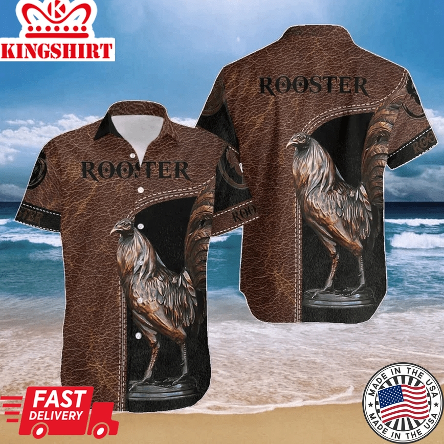 Chicken Camouflage Trendy Hawaiian Shirt Rooster Brown And Black Design