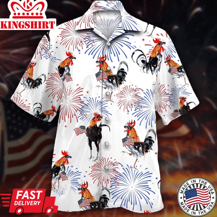 Chickens And Fireworks White Theme Trendy Hawaiian Shirt