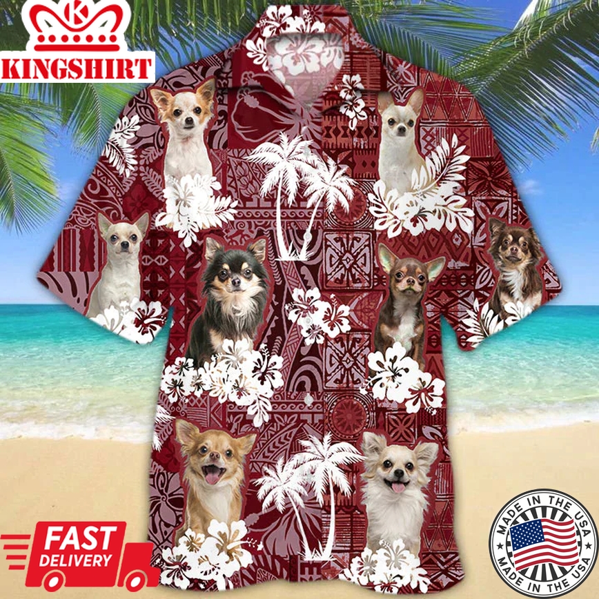 Chihuahua Red Trendy Hawaiian Shirt, Gift For Dog Lover Shirts, Animal Summer Shirts, Trendy Hawaiian Shirt Men