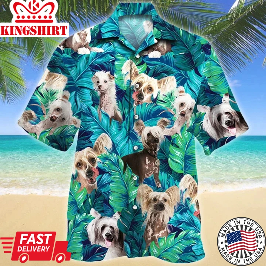 Chinese Crested Dog Lovers Gift Summer Beach Palm Tree Trendy Hawaiian Shirt