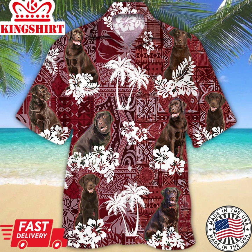 Chocolate Labrador Red Trendy Hawaiian Shirt, Gift For Dog Lover Shirts, Animal Summer Shirts, Trendy Hawaiian Shirt Men