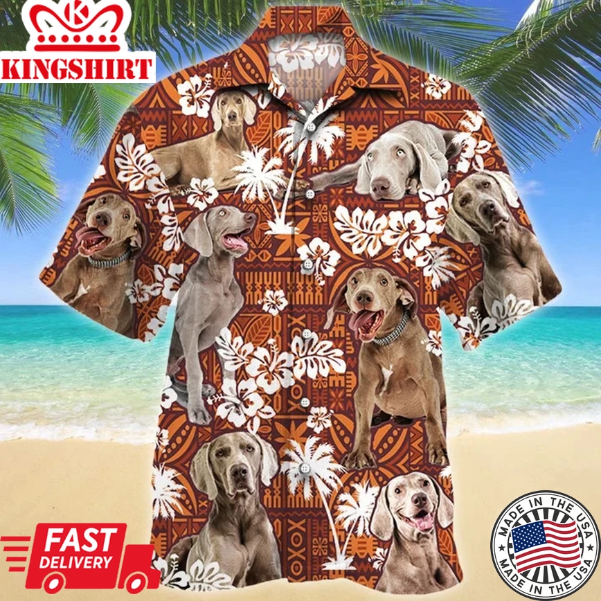 Clever Weimaraner Dog Lovers Red Tribal Pattern Tropical Design Trendy Hawaiian Shirt