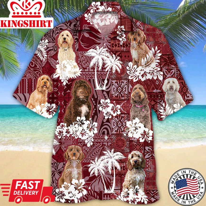 Cockapoo Red Trendy Hawaiian Shirt, Gift For Dog Lover Shirts, Animal Summer Shirts, Trendy Hawaiian Shirt Men