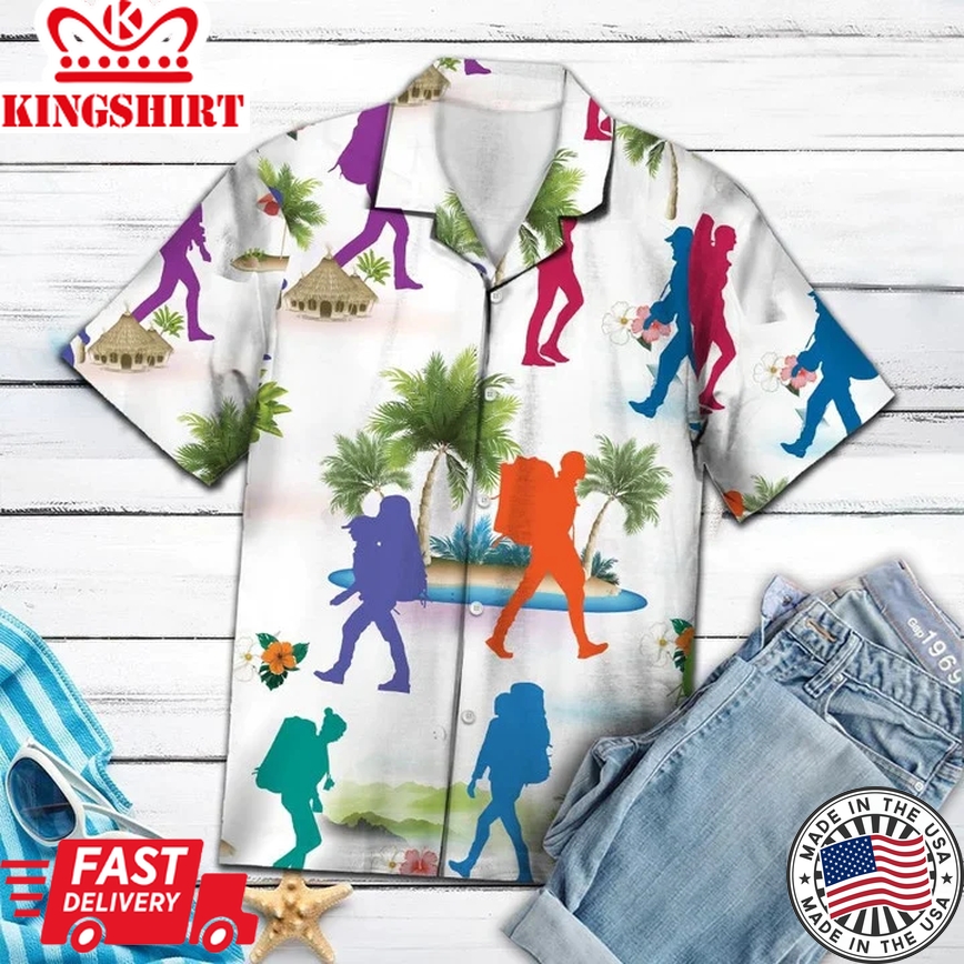 Colorful Hiking With Palm Trees Trendy Hawaiian Shirt For Men