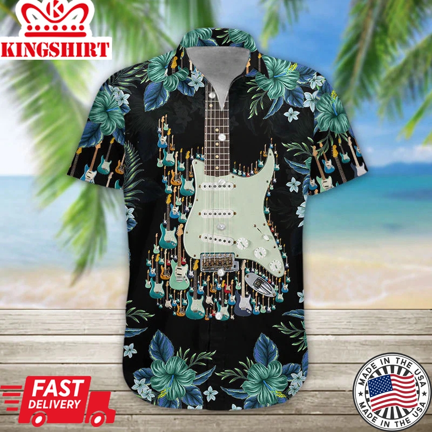 Cool Guitar Shirts For Men- Guitar Trendy Hawaiian Shirts Casual Short Sleeve Guitar Shirt Men