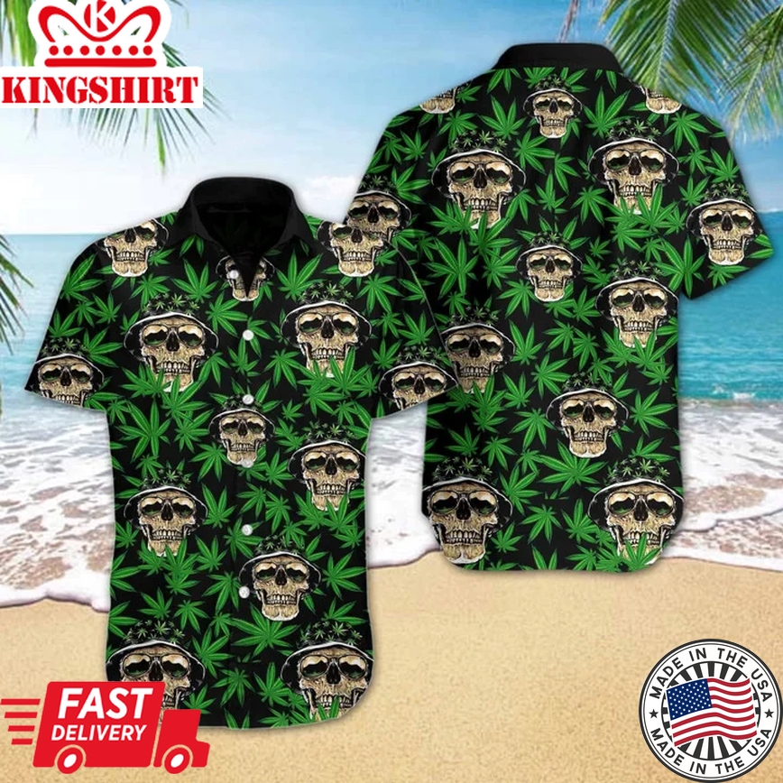 Cool Skull And Weed Design Trendy Hawaiian Shirt