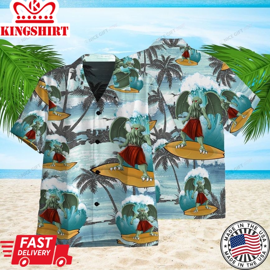 Cthulhu Surfing Island Fiesta Premium 3D Shirt