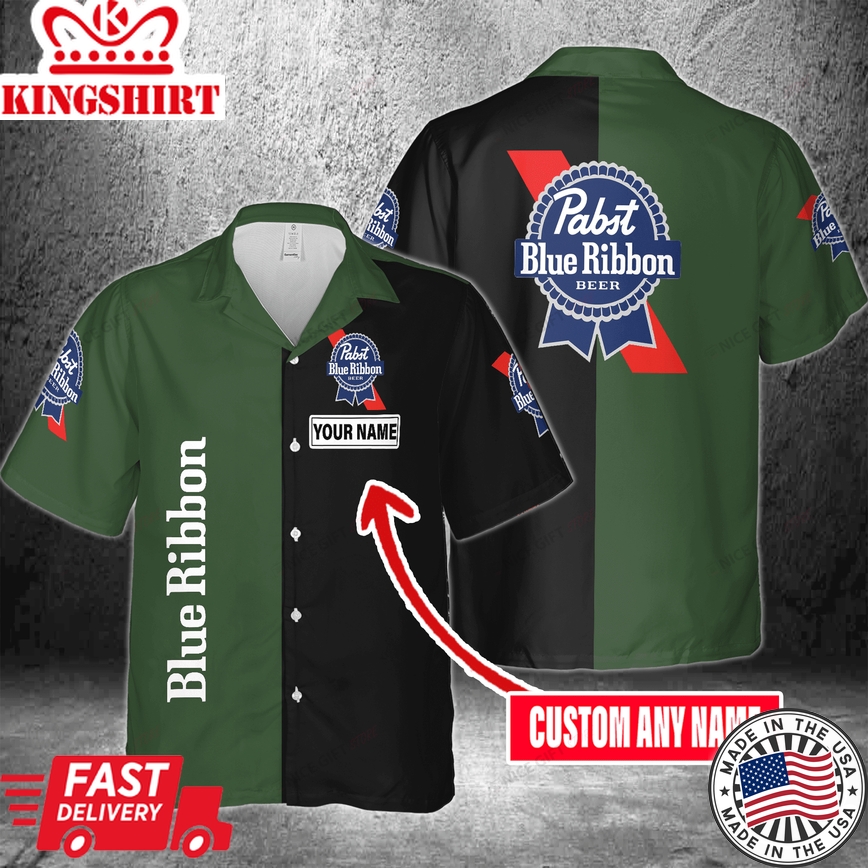 Custom Name Feature Pabst Blue Ribbon Hawaiian Shirt