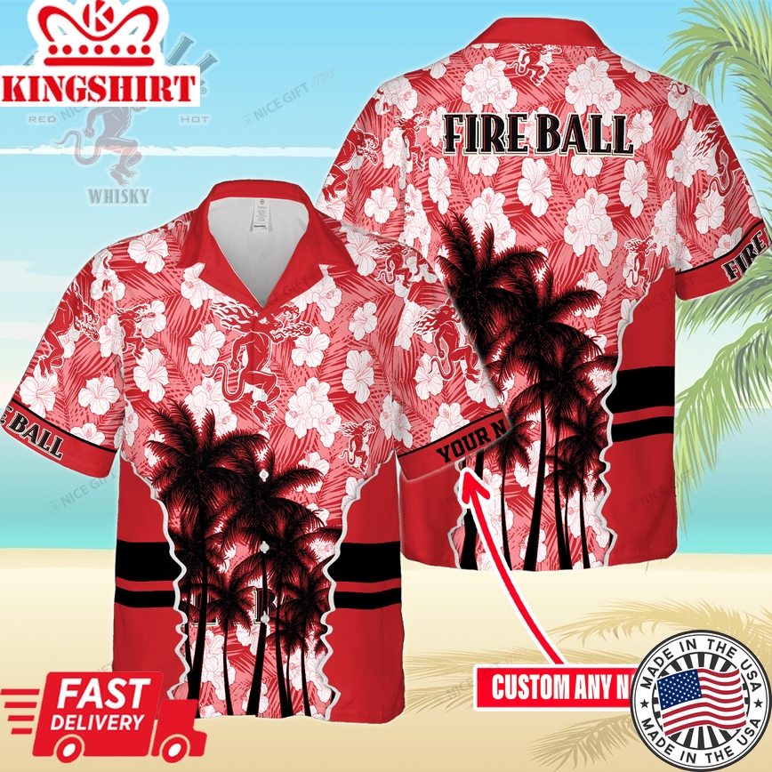 Custom Name Fireball Whisky Hawaiian Vacation Shirt