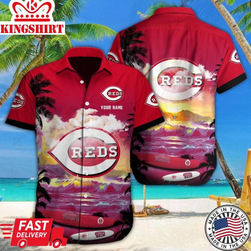 Custom Name Print on Cincinnati Reds Tropical Shirt