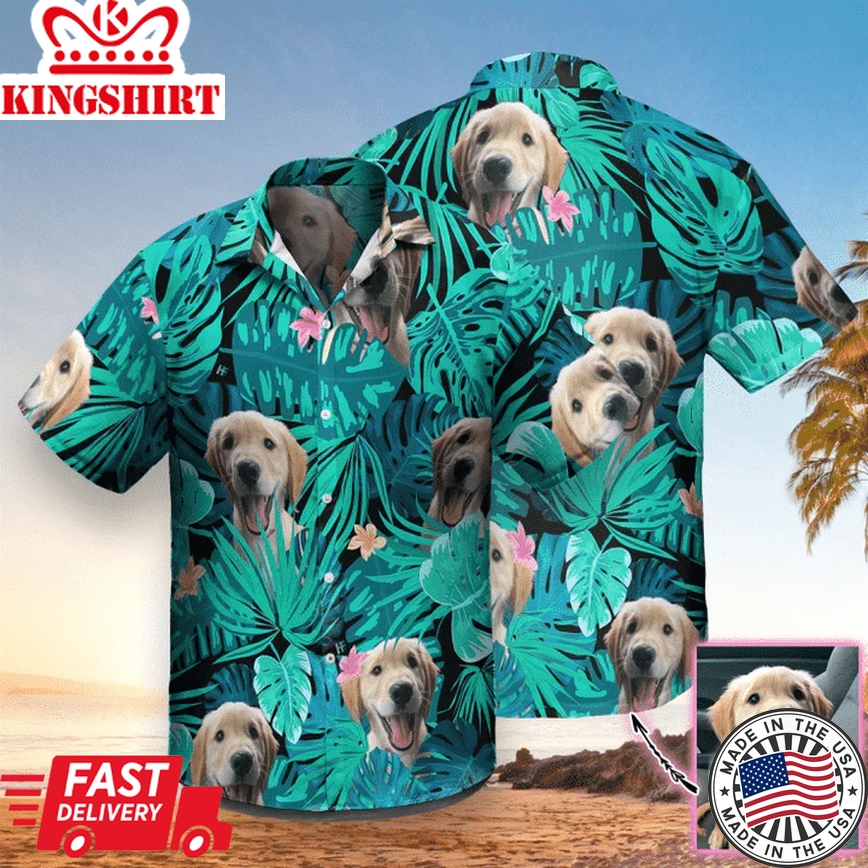 Custom Photo Cute Dog Tropical Leave And Flower Trendy Hawaiian Shirt