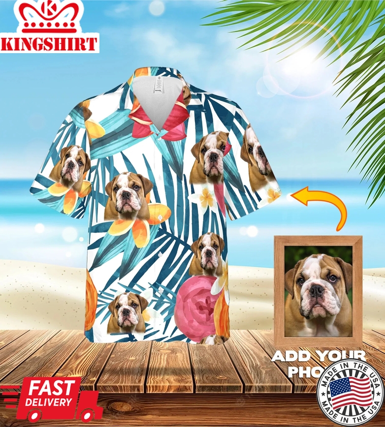 Custom Photo Dog Floral White Aloha Shirt, Dog Flowers Pattern Short-Sleeve Trendy Hawaiian Shirt, Hawaii Shirt For Men And Women