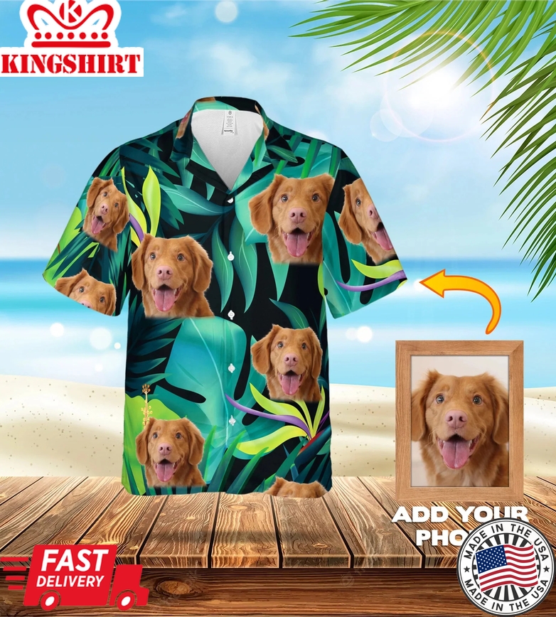 Custom Photo Dog Verdant Green Hawwaii Shirt, Dog Flowers Pattern Short-Sleeve Trendy Hawaiian Shirt, Hawaii Shirt For Men And Women