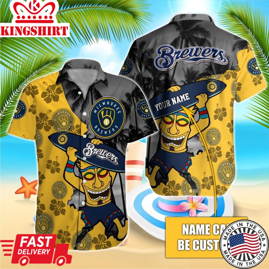 Customized Milwaukee Brewers Name Print Aloha Shirt