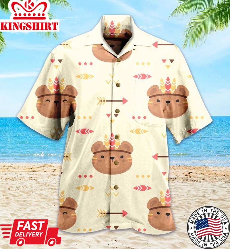 Cute Bear Tribal Boho Brown Hawaiian Shirt 3D Summer Gifts