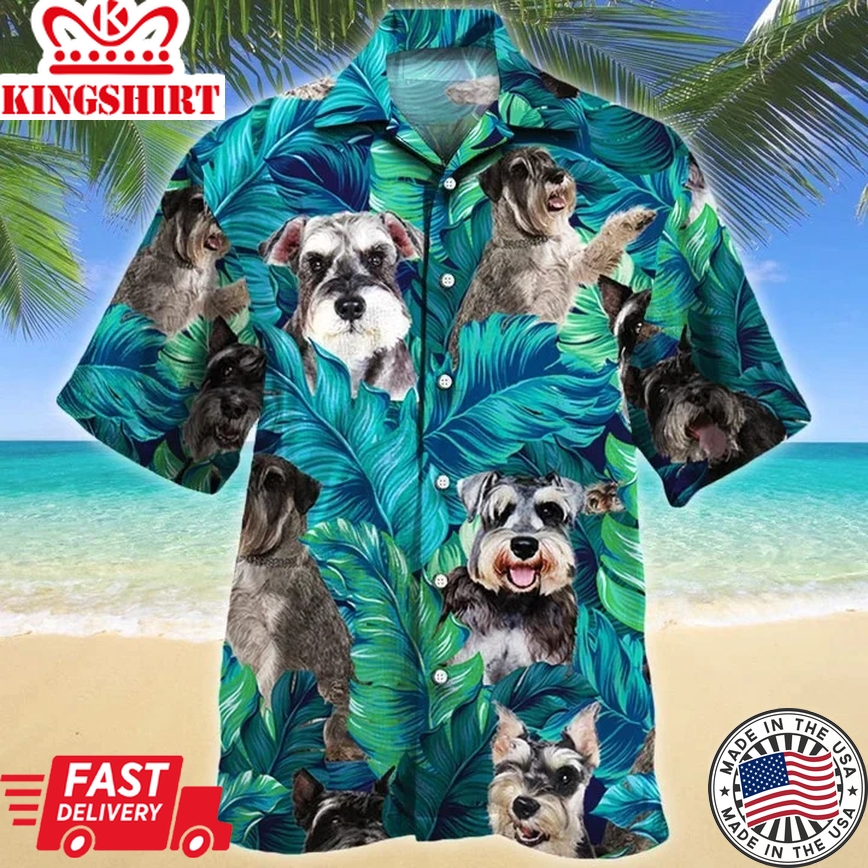 Cute Miniature Schnauzer Dog Lovers Gift Summer Beach Palm Tree Pattern Trendy Hawaiian Shirt