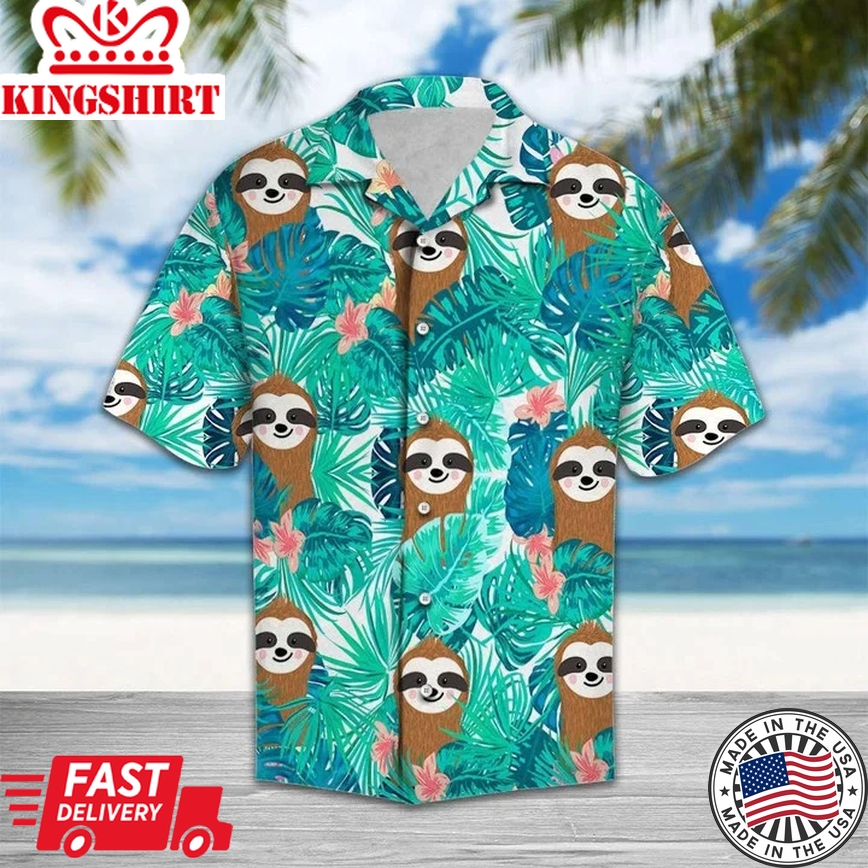 Cute Sloth On Tropical Forest Pattern Blue Theme Trendy Hawaiian Shirt