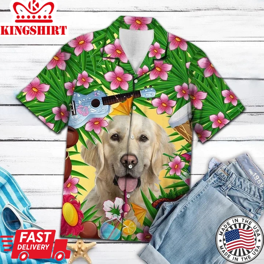 Cutest Golden Retriever Enjoy Summer Party Trendy Hawaiian Shirt, Summer Dog Trendy Hawaiian Shirt