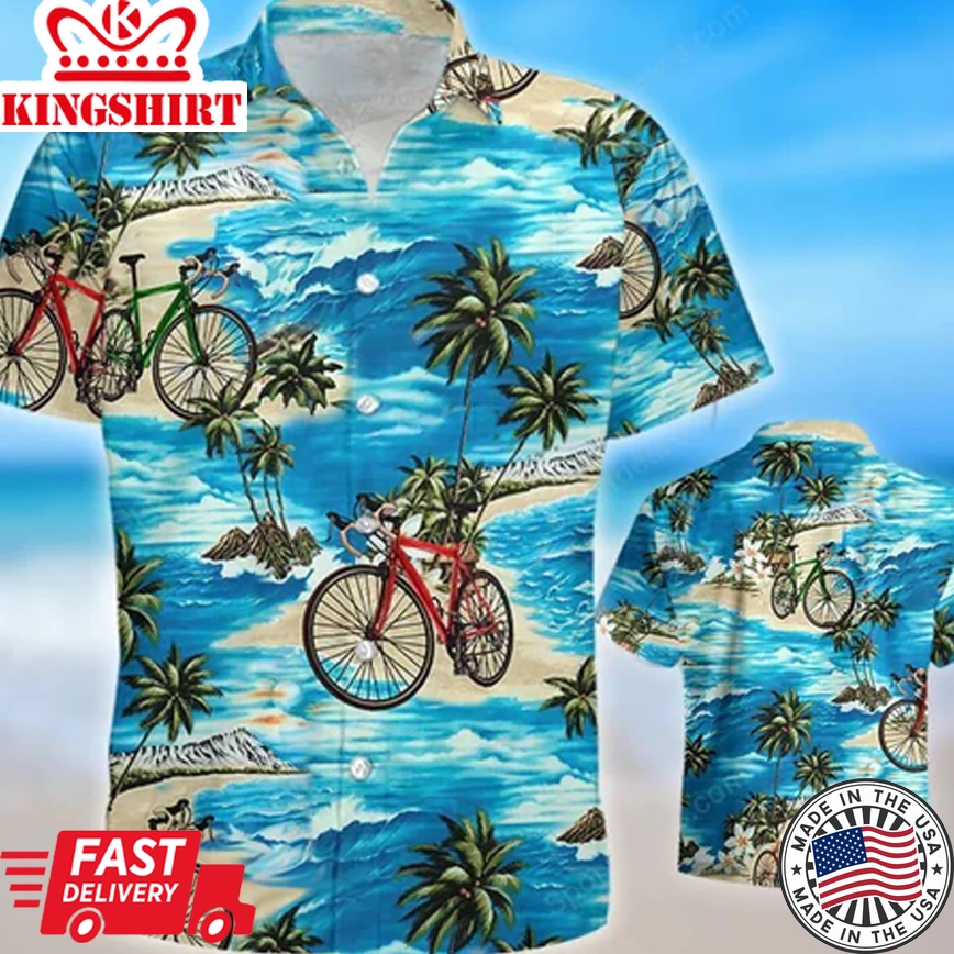 Cycling Watercolor Trendy Hawaiian Shirt, Summer Gift, Trendy Hawaiian Shirts For Men, Aloha Beach Shirt