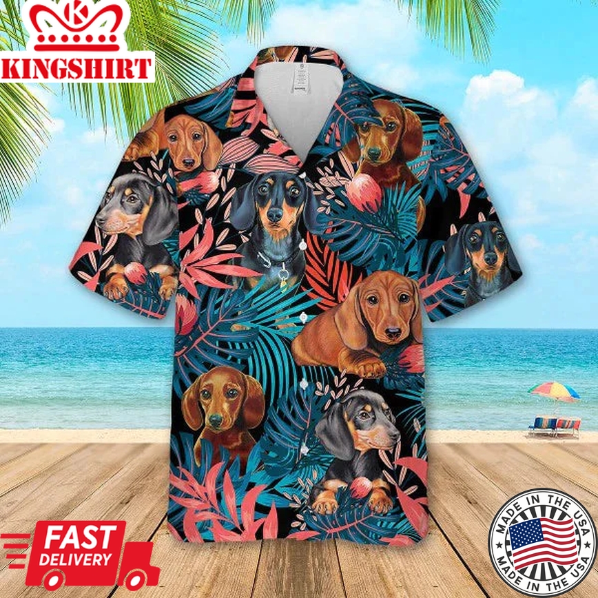 Dachshund Aloha Trendy Hawaiian Shirts, Dog Trendy Hawaiian Shirt For Men, Women